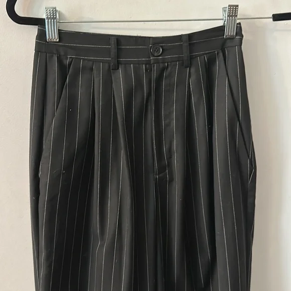 Reformation Alex Pinstriped Mid-Rise Straight-Leg Pants Black